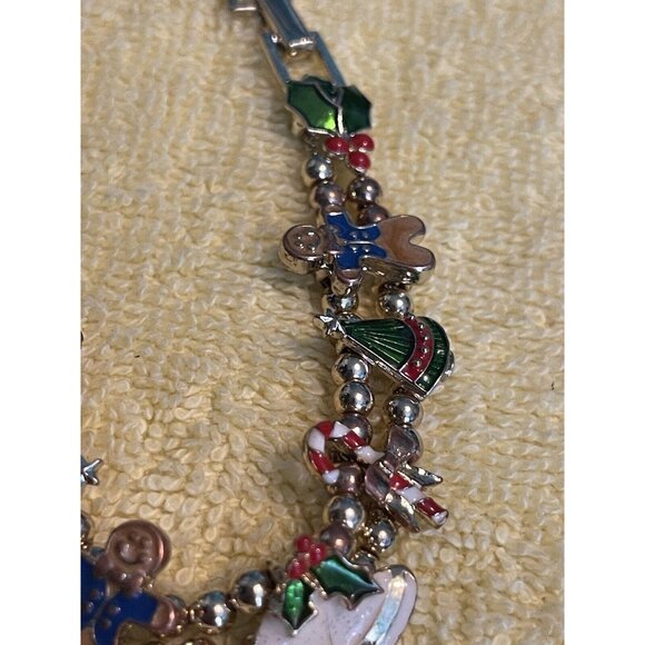 Christmas Bracelet Slider Vintage Charm Gold Tone Enamel Multi Avon 9inch Long - Picture 3 of 5